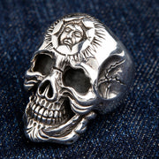 Heavy Sterling Silver Sun God Skull Ring for Men