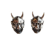 Japanese Devil Mask Sterling Silver Skull Earrings