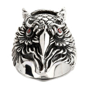 Red Eyes Owl Sterling Silver Gothic Ring