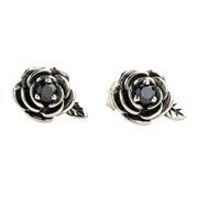 Black Rose Sterling Silver Stud Earrings