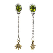 green peridot marijuana leaf stud earrings