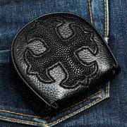 Black Cross Stingray Leather Coin Wallet